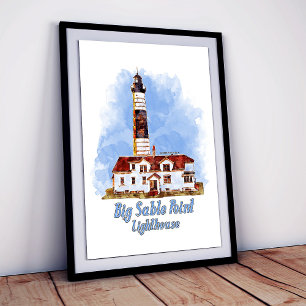 Póster Faro de Big Sable Point acuarela - Michigan