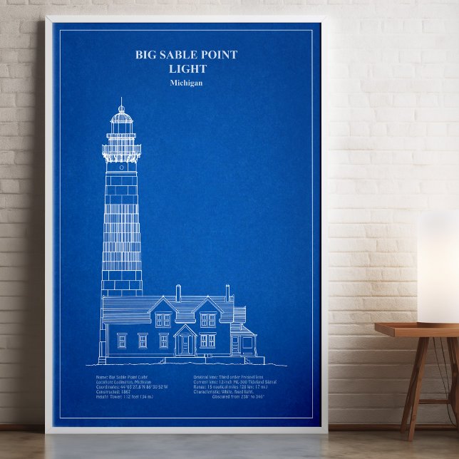 Póster Faro de Big Sable Point - Michigan – AD (Big Sable Point Lighthouse - Michigan – AD. Poster)