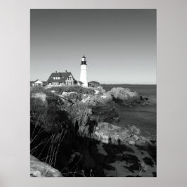 Póster Faro De Cabeza De Portland Blanco Y Negro