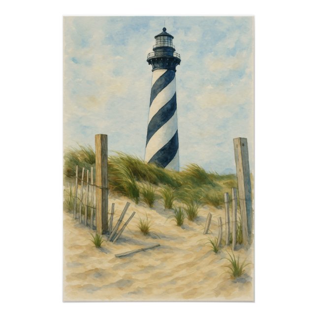 Póster Faro de Cape Hatteras Acuarela (Anverso)