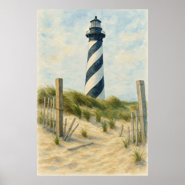 Póster Faro de Cape Hatteras Acuarela (Frente)