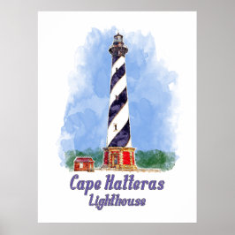 Póster Faro de Cape Hatteras acuarela Carolina del Norte