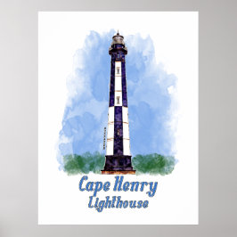 Póster Faro de Cape Henry acuarela - Virginia