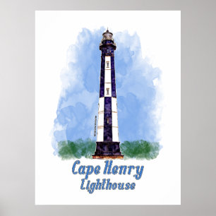 Póster Faro de Cape Henry acuarela - Virginia