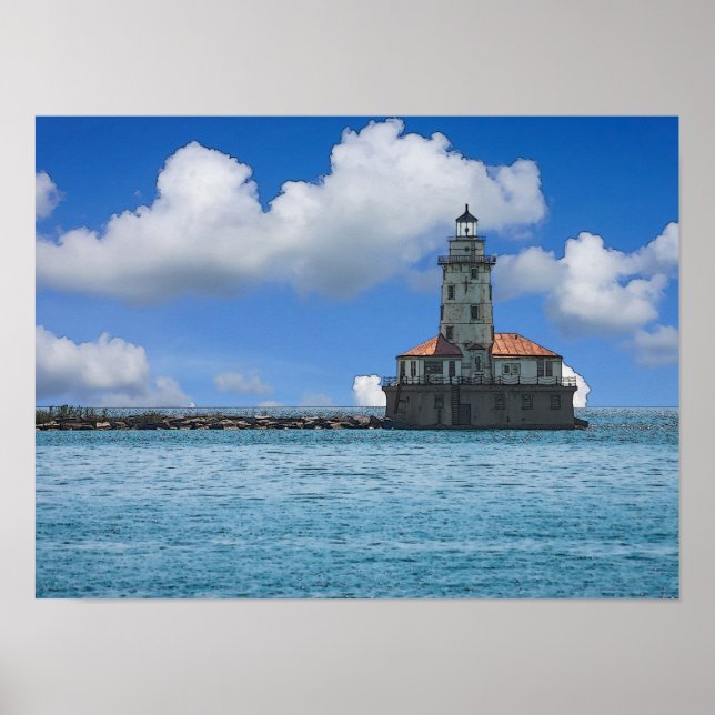 Póster Faro de Chicago Harbor Painterly (Frente)