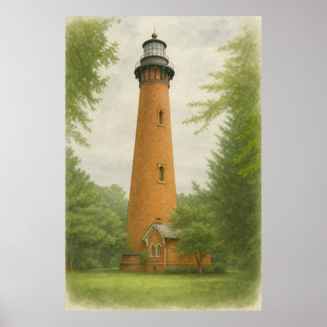 Póster Faro de Currituck Beach Acuarela (Frente)