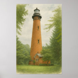 Póster Faro de Currituck Beach Acuarela