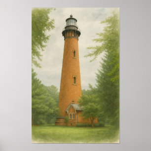 Póster Faro de Currituck Beach Acuarela