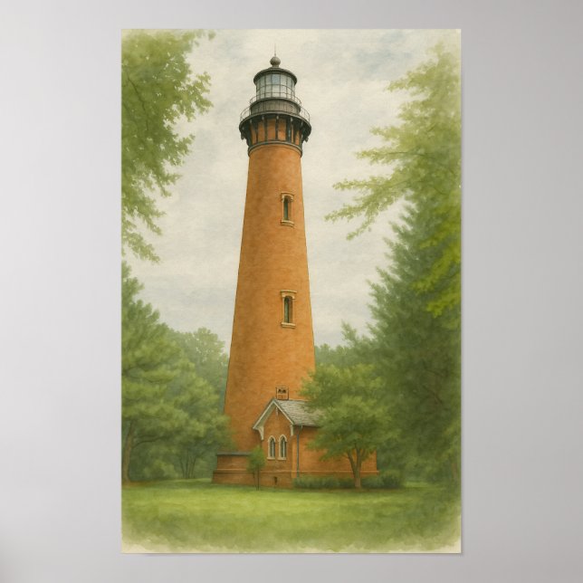 Póster Faro de Currituck Beach Acuarela (Frente)
