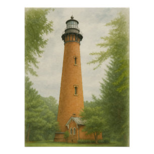 Póster Faro de Currituck Beach Acuarela