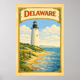 Póster Faro de Delaware Vintage