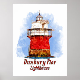 Póster Faro de Duxbury Pier Acuarela - Massachusetts