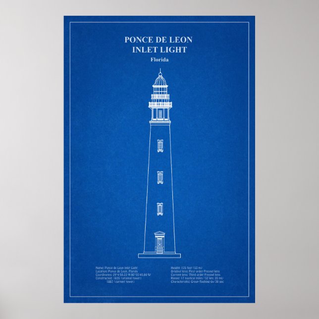 Póster Faro de entrada de Ponce de León - Florida - AD (Frente)