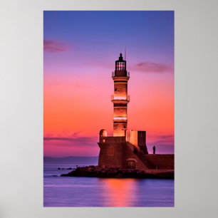Póster Faro de Grecia de noche
