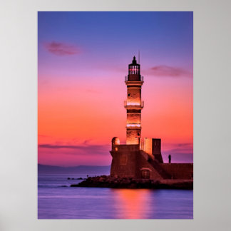 Póster Faro de Grecia por la Noche