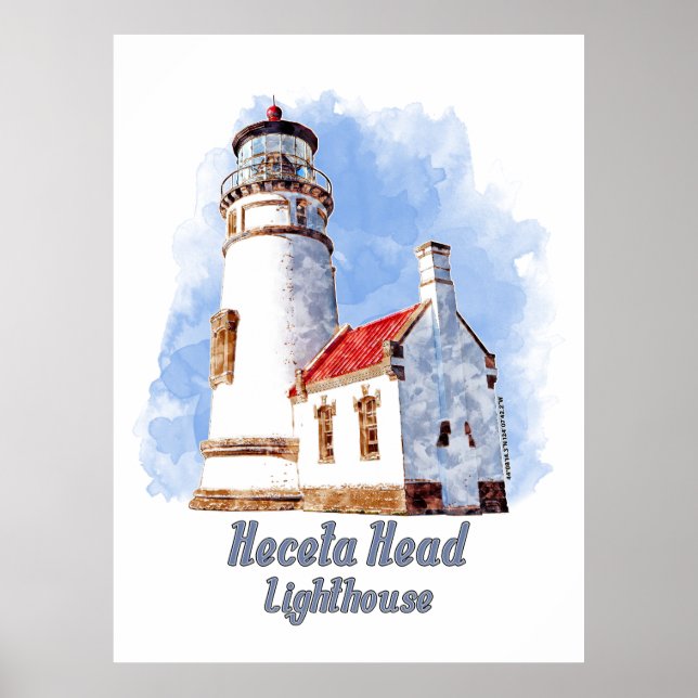 Póster Faro de Heceta Head Acuarela - Oregon (Frente)