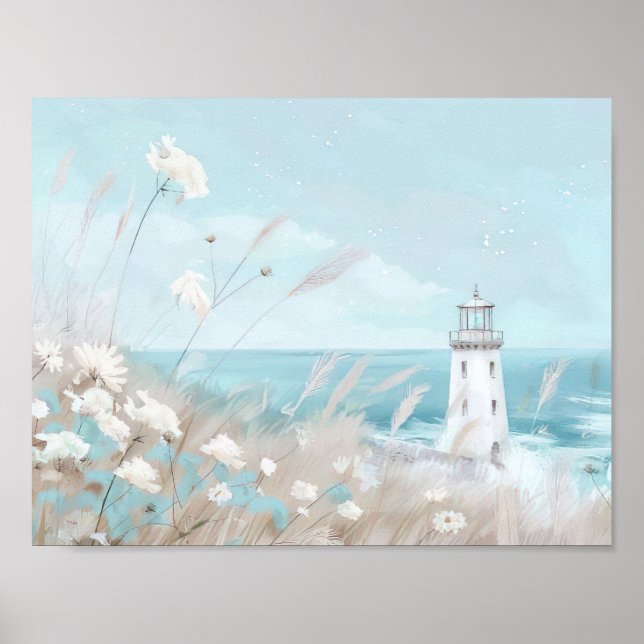 Póster faro de ilustracion de estilo acuático (Frente)