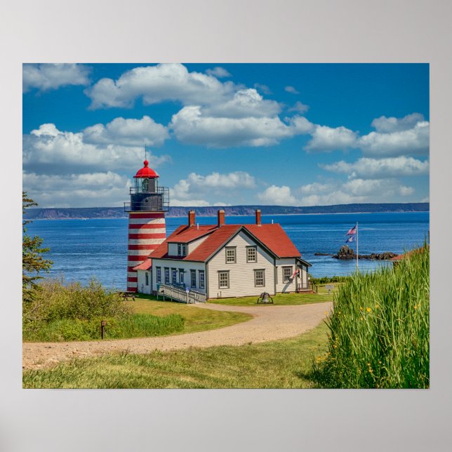 Póster Faro de la cabeza de Quoddy 20x16 oeste, Lubec, Ma (Frente)