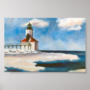 Póster Faro de la ciudad de Michigan