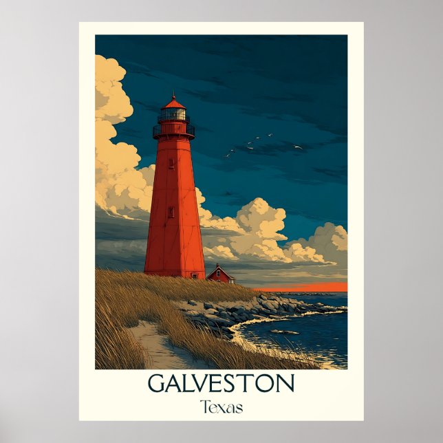Póster Faro de la costa de Galveston Texas (Frente)
