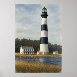 Póster Faro de la Isla Bodie Acuarela