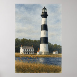 Póster Faro de la Isla Bodie Acuarela