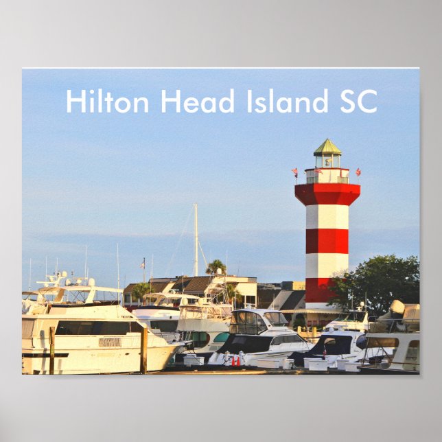 Póster Faro de la isla Hilton Head con barcos en Poster (Frente)