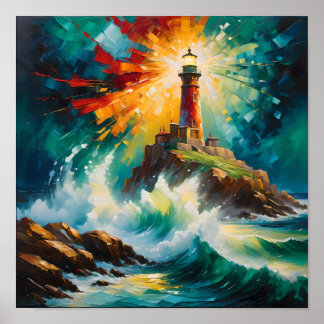 Póster Faro de Luz y Tormenta – Abstracto 