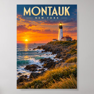Póster Faro de Montauk Point al atardecer Nueva York 