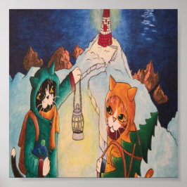 Póster Faro de navidades en gatos nocturnos