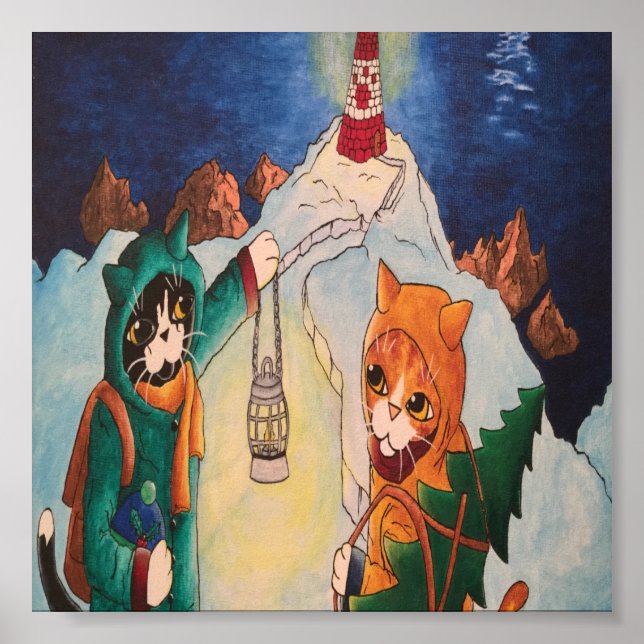 Póster Faro de navidades en gatos nocturnos (Frente)