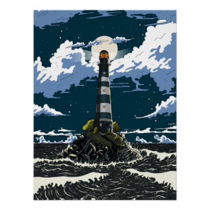 Póster Faro de noche