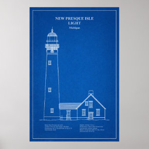 Póster Faro de Nueva Isla Presque - Michigan - AD