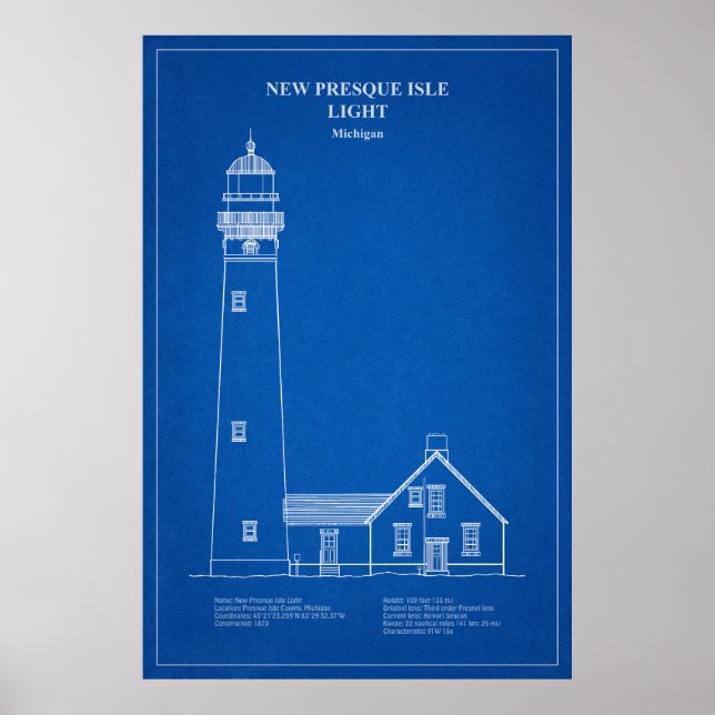 Póster Faro de Nueva Isla Presque - Michigan - AD (Frente)