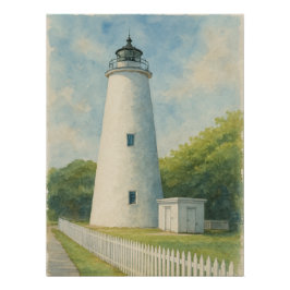 Póster Faro de Ocracoke en acuarela