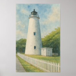 Póster Faro de Ocracoke en acuarela