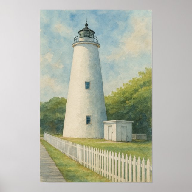 Póster Faro de Ocracoke en acuarela (Frente)