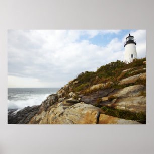 Póster Faro de Pemaquid Point en una ladera rocosa