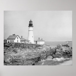 Póster Faro de Portland Head, 1902. Foto antigua