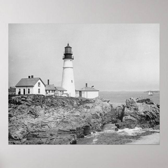 Póster Faro de Portland Head, 1902. Foto antigua (Frente)