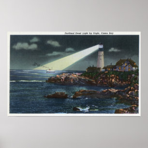 Póster Faro de Portland Head de noche