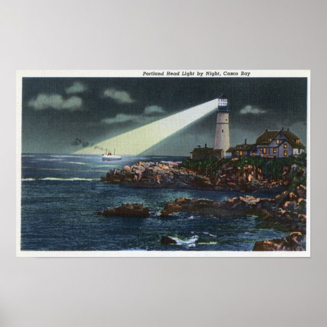Póster Faro de Portland Head de noche (Frente)