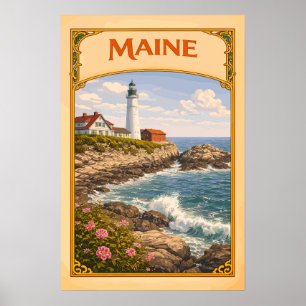 Póster Faro de Portland Head Vintage de Maine