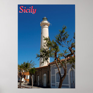 Póster Faro de Punta Secca, Sicilia, Italia