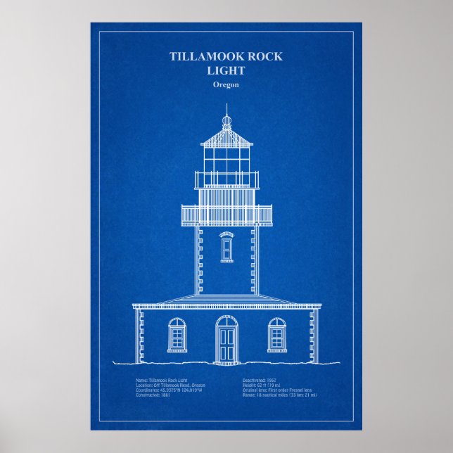 Póster Faro de roca de Tillamook - Oregon - AD (Frente)