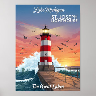 Póster Faro de San José en el lago Michigan