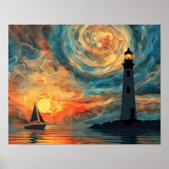 Póster Faro de sol de pintura al óleo (Frente)