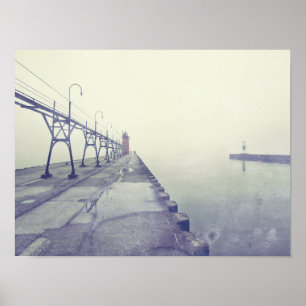 Póster Faro de South Haven Michigan cubierto por niebla r