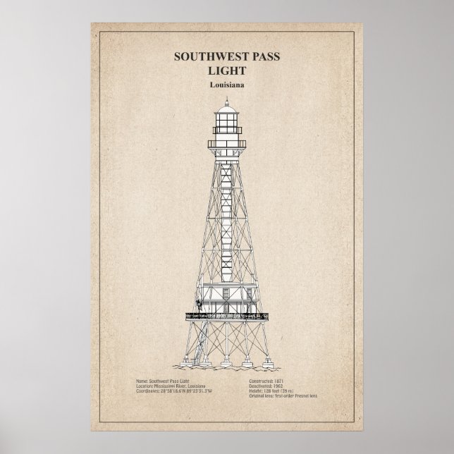 Póster Faro de Southwest Pass - Luisiana - SBD (Frente)