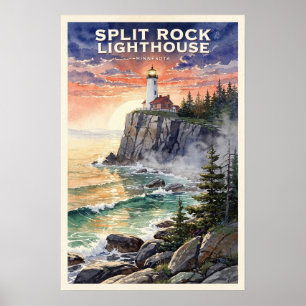 Póster Faro de Split Rock Minnesota Viaje Vintage